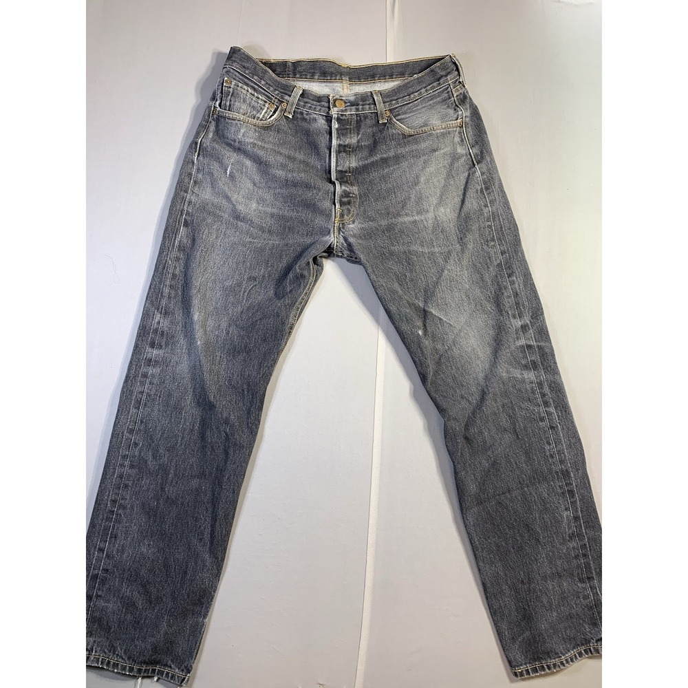 Levi 501 Jeans Adult 38 x 34 Straight Leg Button Fly Black Dark Wash Denim‎ Mens